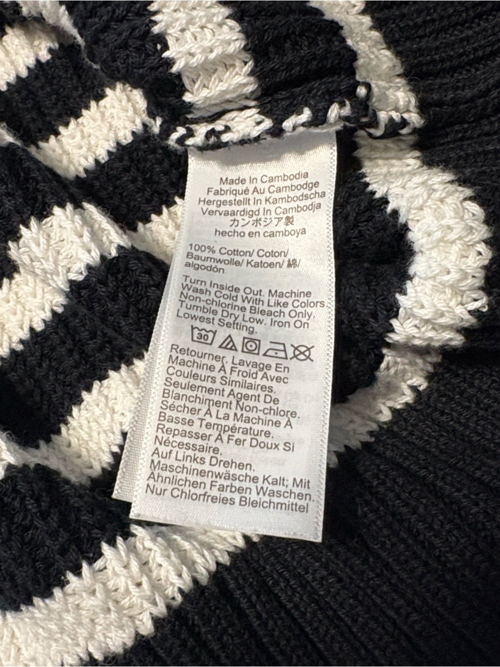 J. Crew Ribbed Cotton Button Collar Sweater Black White Stripe M Gold Buttons - Picture 6 of 8